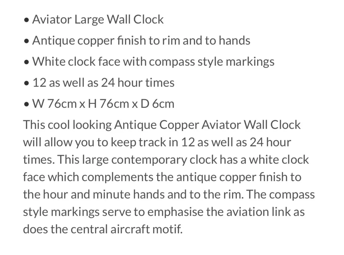 Antique Copper Aviator Style Circular Wall Clock - Image 2