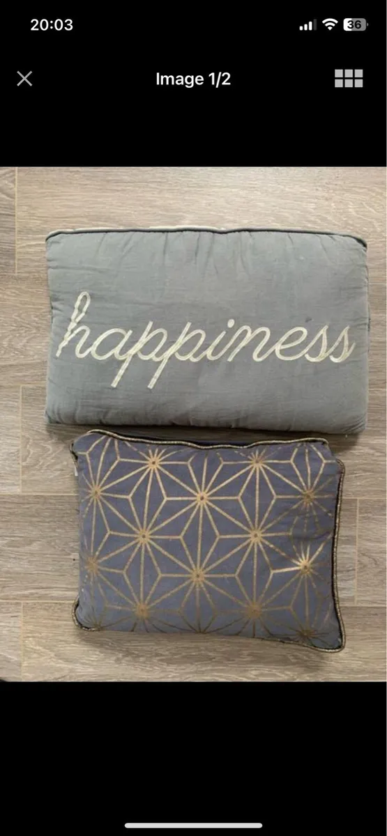 Happiness Cushion and Geometric Print Cushion - Image 1