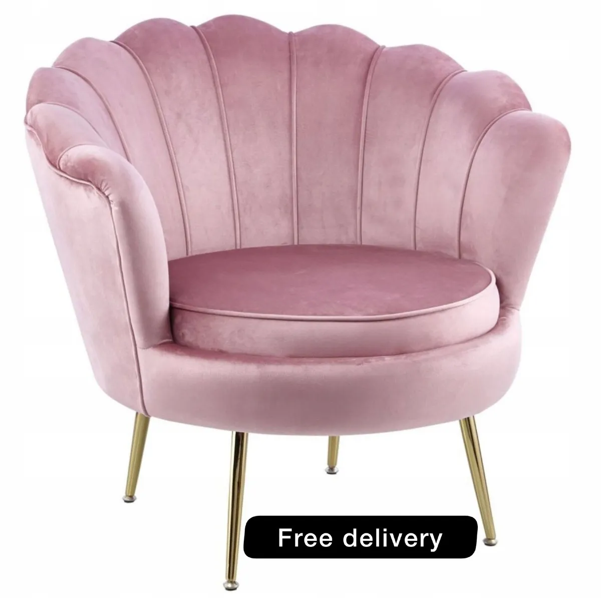 Armchair SHELL VELVET pink GLAMOUR leg GOLD - Image 1
