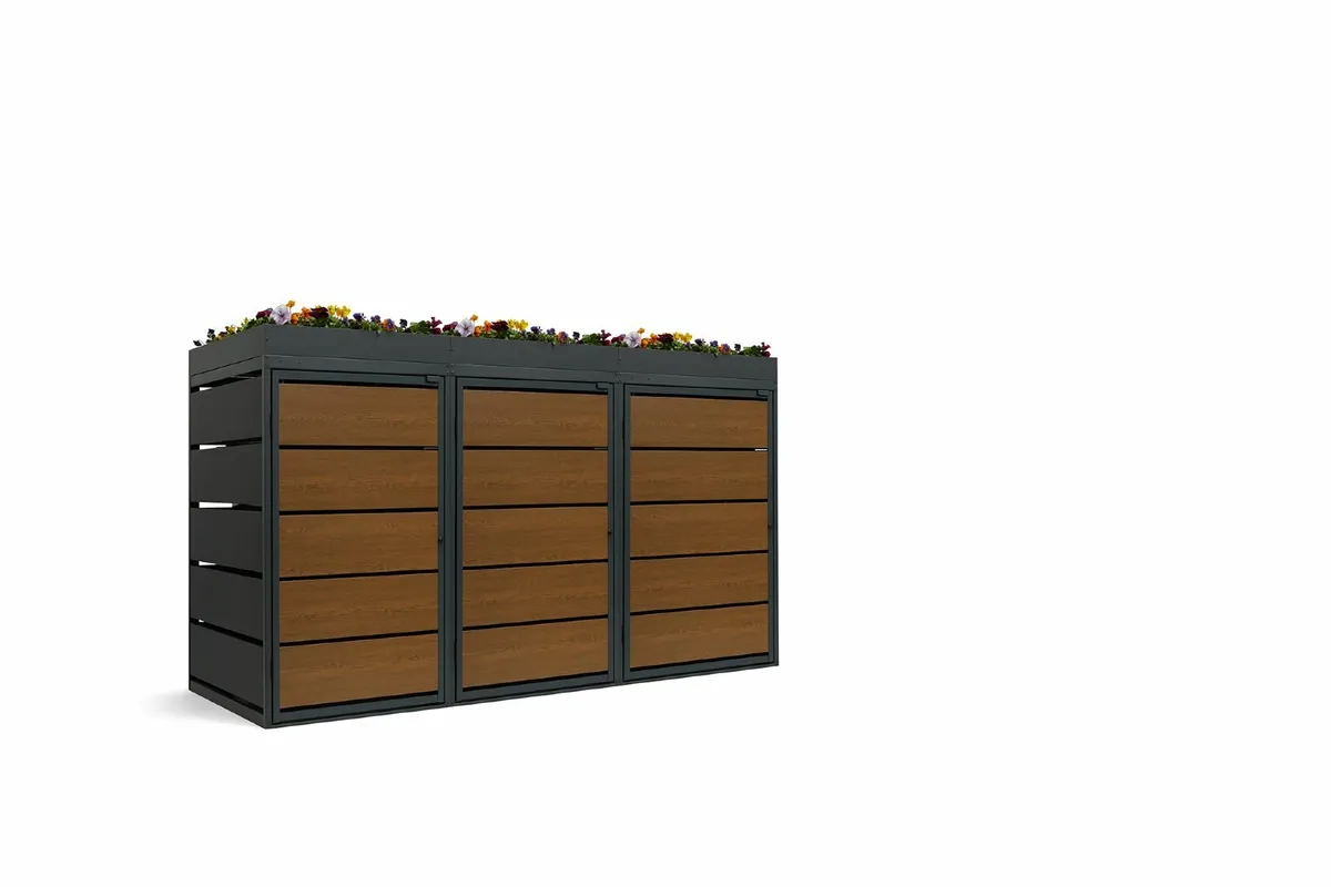 Triple Metal Wheelie Bin Shed Flower Pot - Image 2