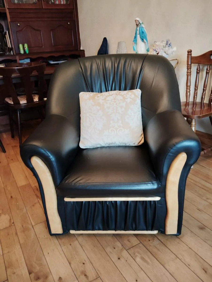 Black Leatherette 2 Piece Couch and Armchairs - Image 2