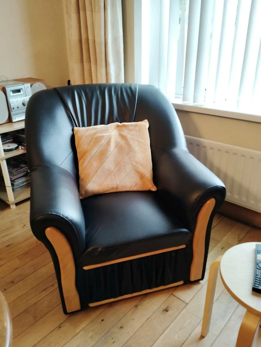 Black Leatherette 2 Piece Couch and Armchairs - Image 3