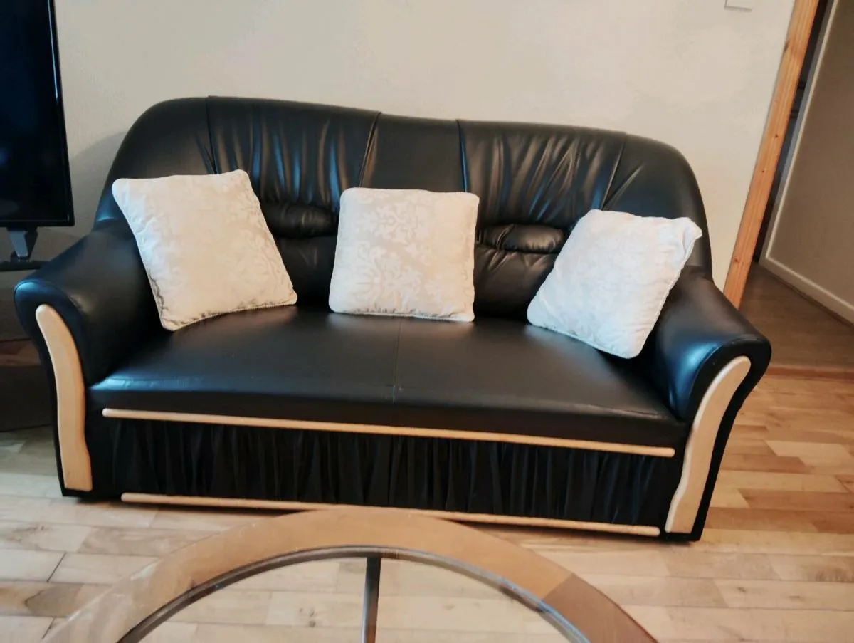Black Leatherette 2 Piece Couch and Armchairs - Image 4