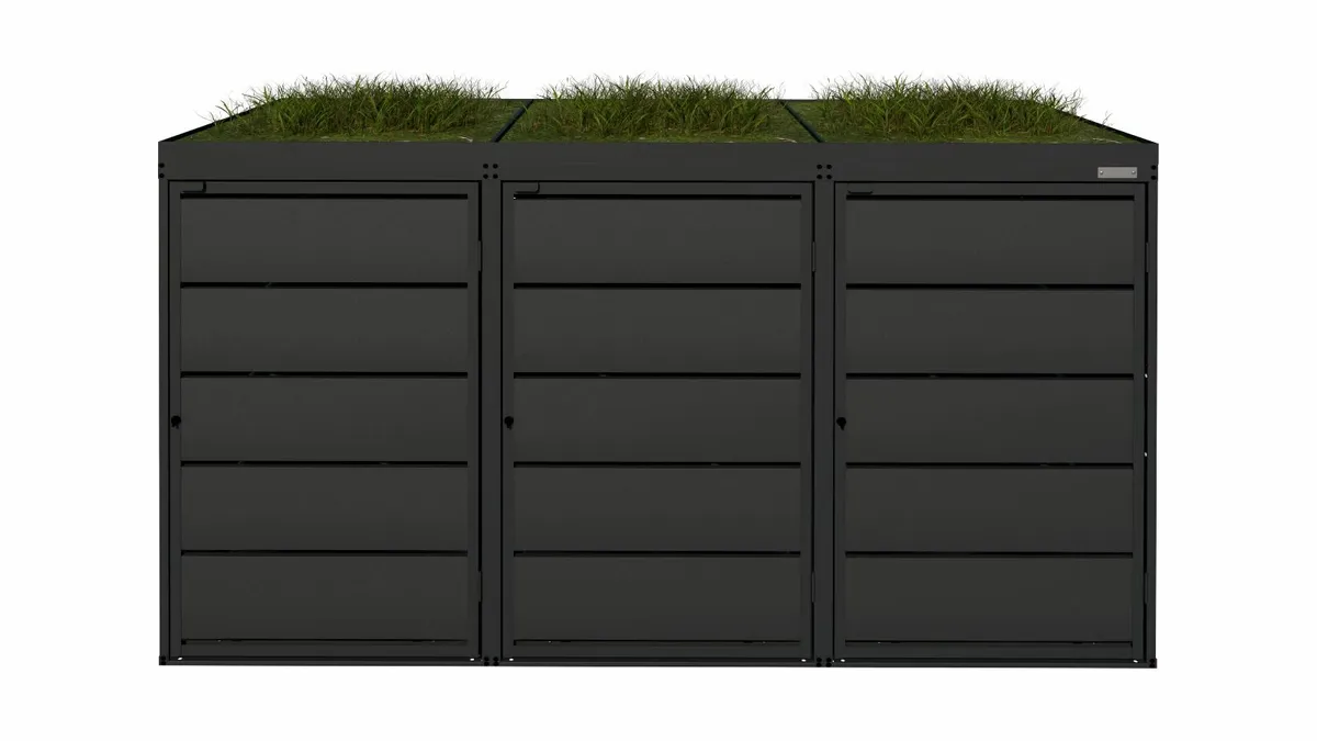 Triple Metal Wheelie Bin Shed Flower Pot - Image 1