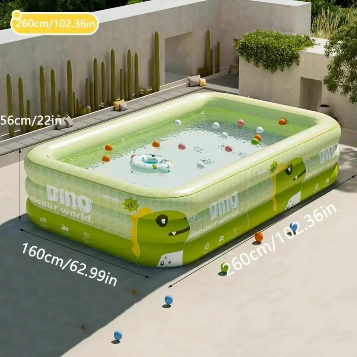 Dinosaur-Themed Inflatable Outdoor Pool, PVC - Image 1
