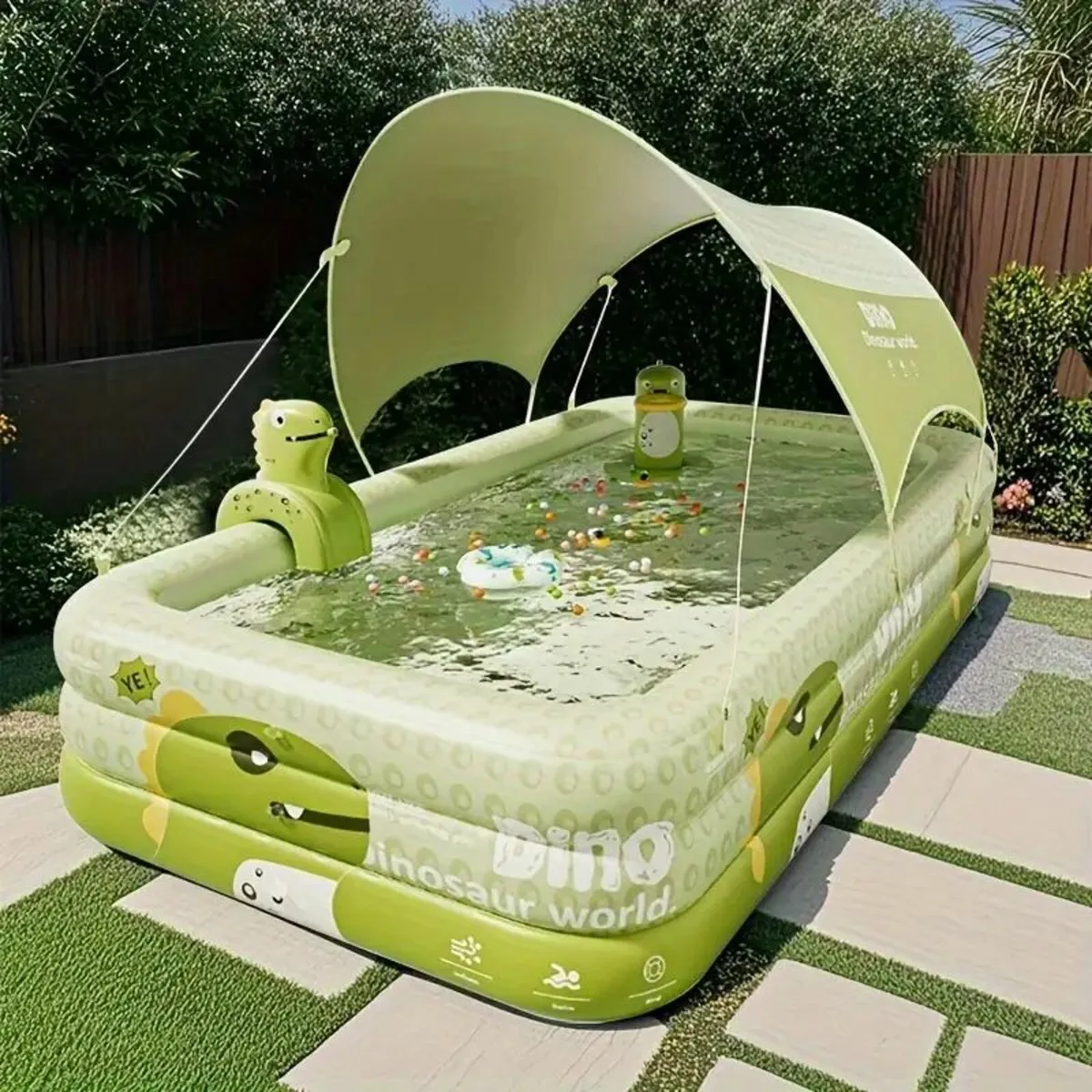 Dinosaur-Themed Inflatable Outdoor Pool, PVC - Image 2