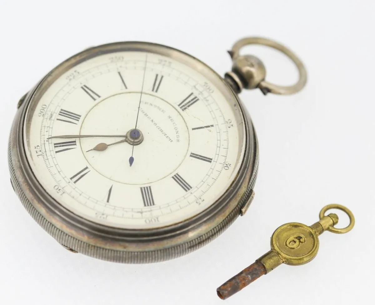 Antique Rare Silver Cased Centre Seconds Chronogra - Image 3