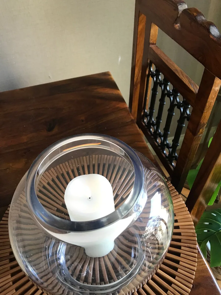 Heavy glass bowl with candle - Image 2