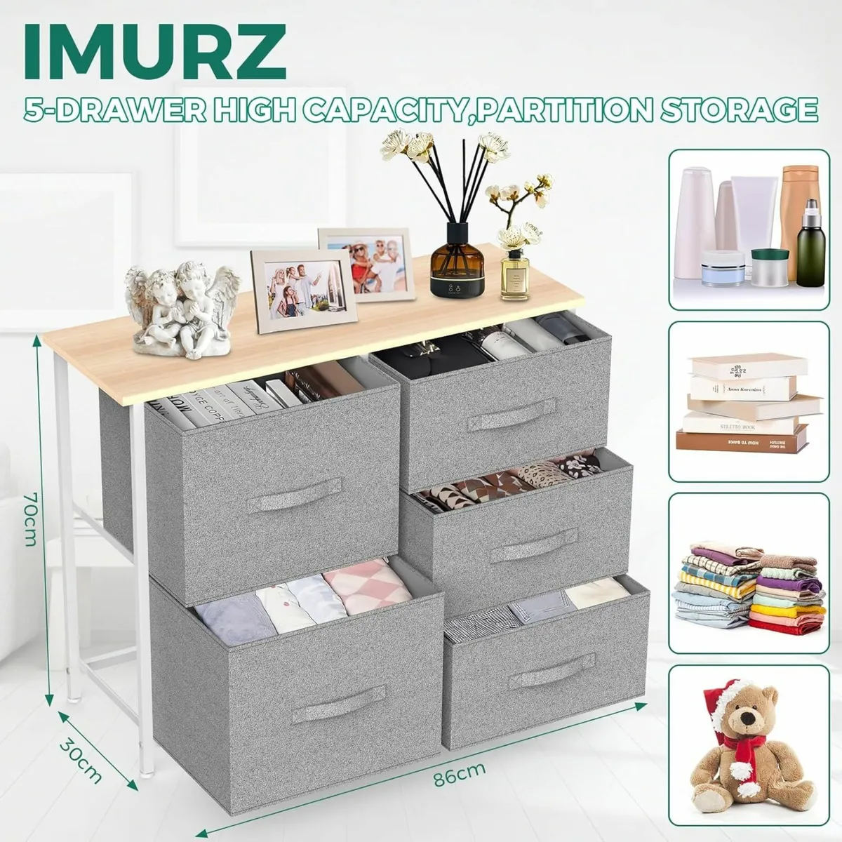Chest of Drawers, Fabric Storage Drawers Gray - Image 3