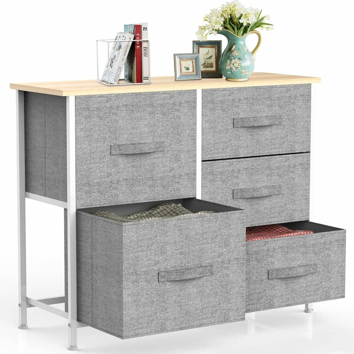 Chest of Drawers, Fabric Storage Drawers Gray - Image 1