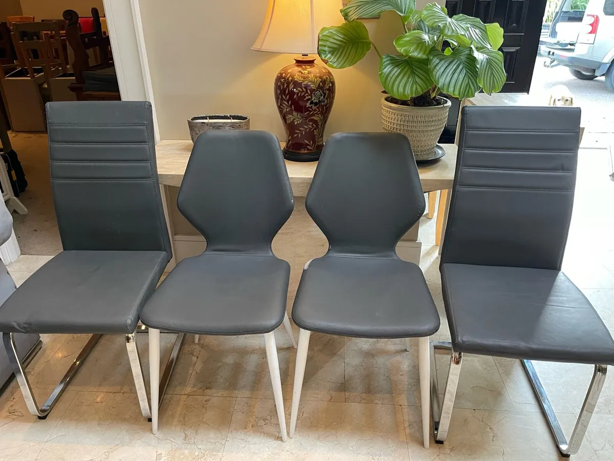 4 x Gorgeous Grey Leather Kitchen Dining Chairs - Image 1