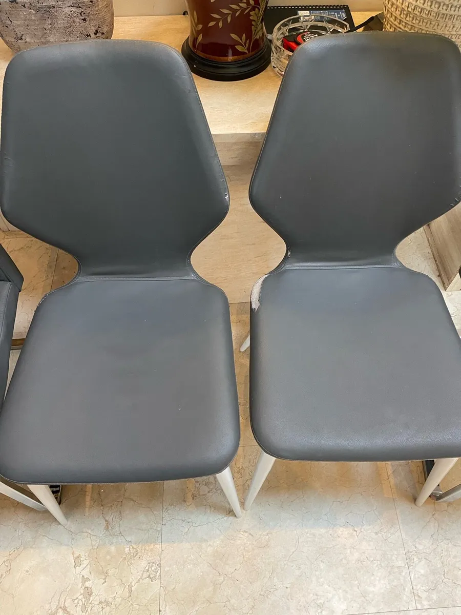 4 x Gorgeous Grey Leather Kitchen Dining Chairs - Image 2