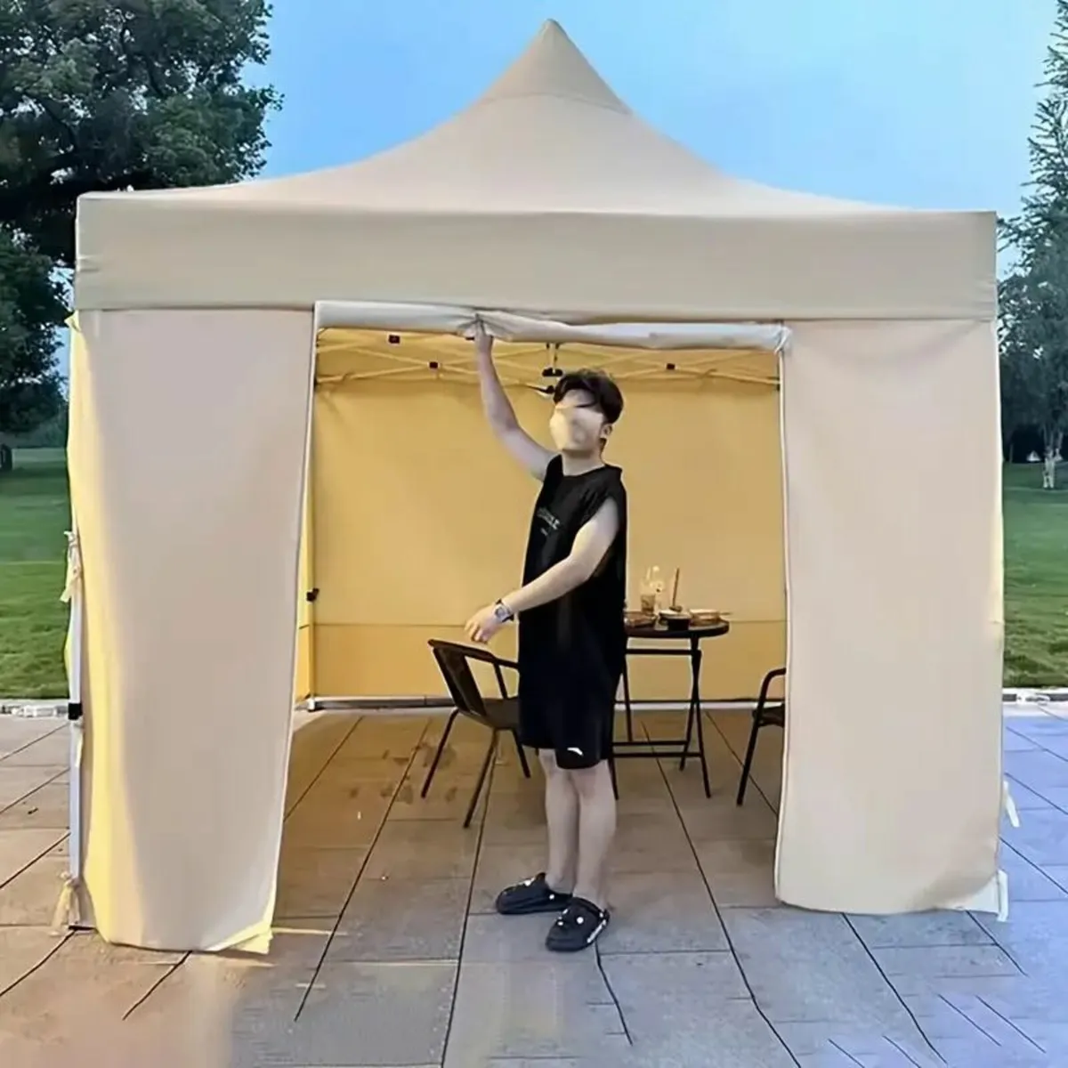 Beige Outdoor Tent with Windows - Image 1