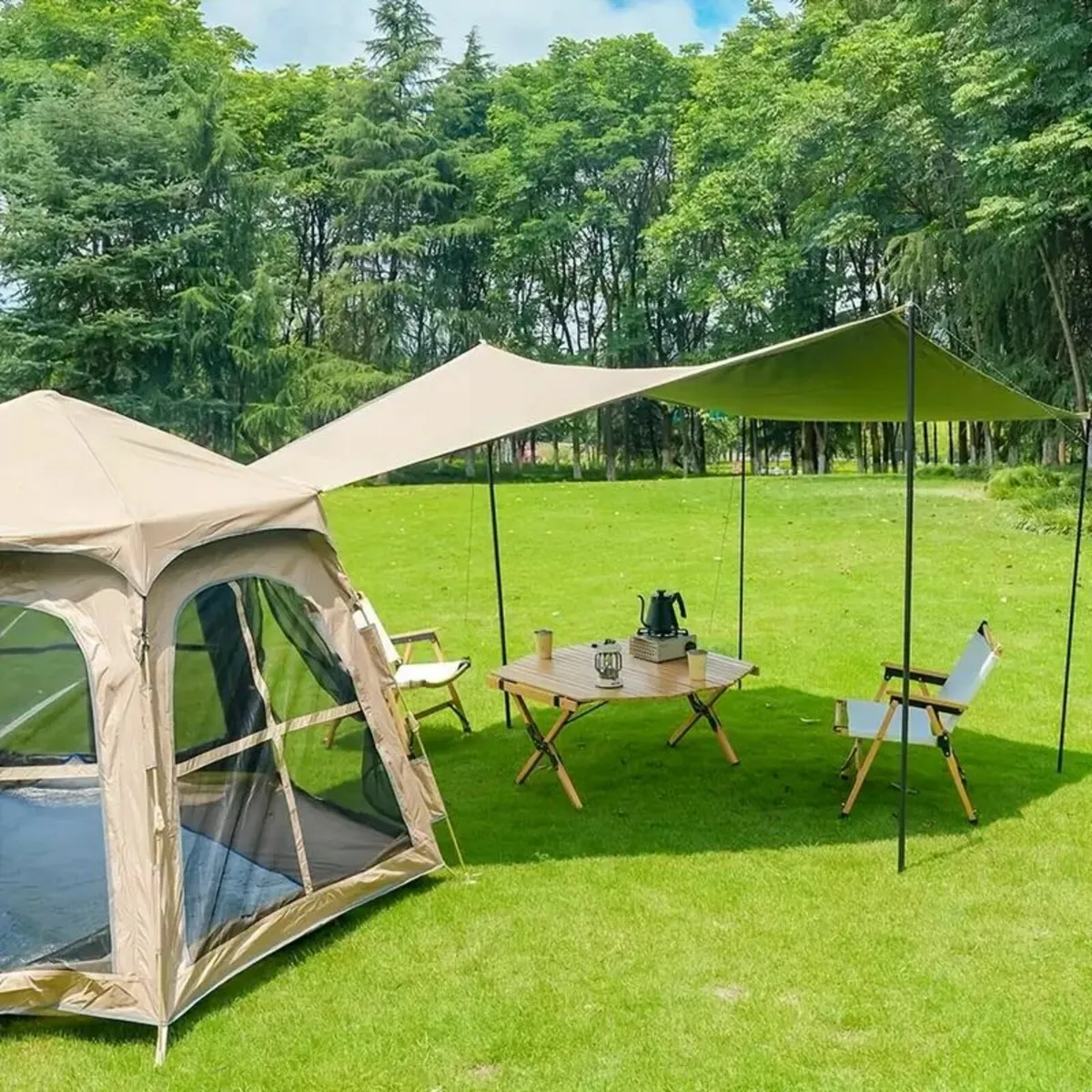 Large Hexagonal Double Layer Black Tent - Image 2