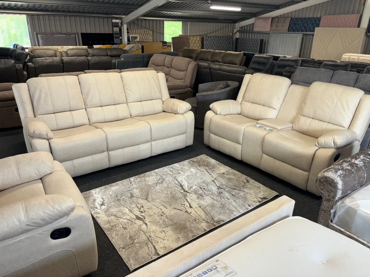 New 3+2+1 Cream Microfibre Fabric sofas - Image 1