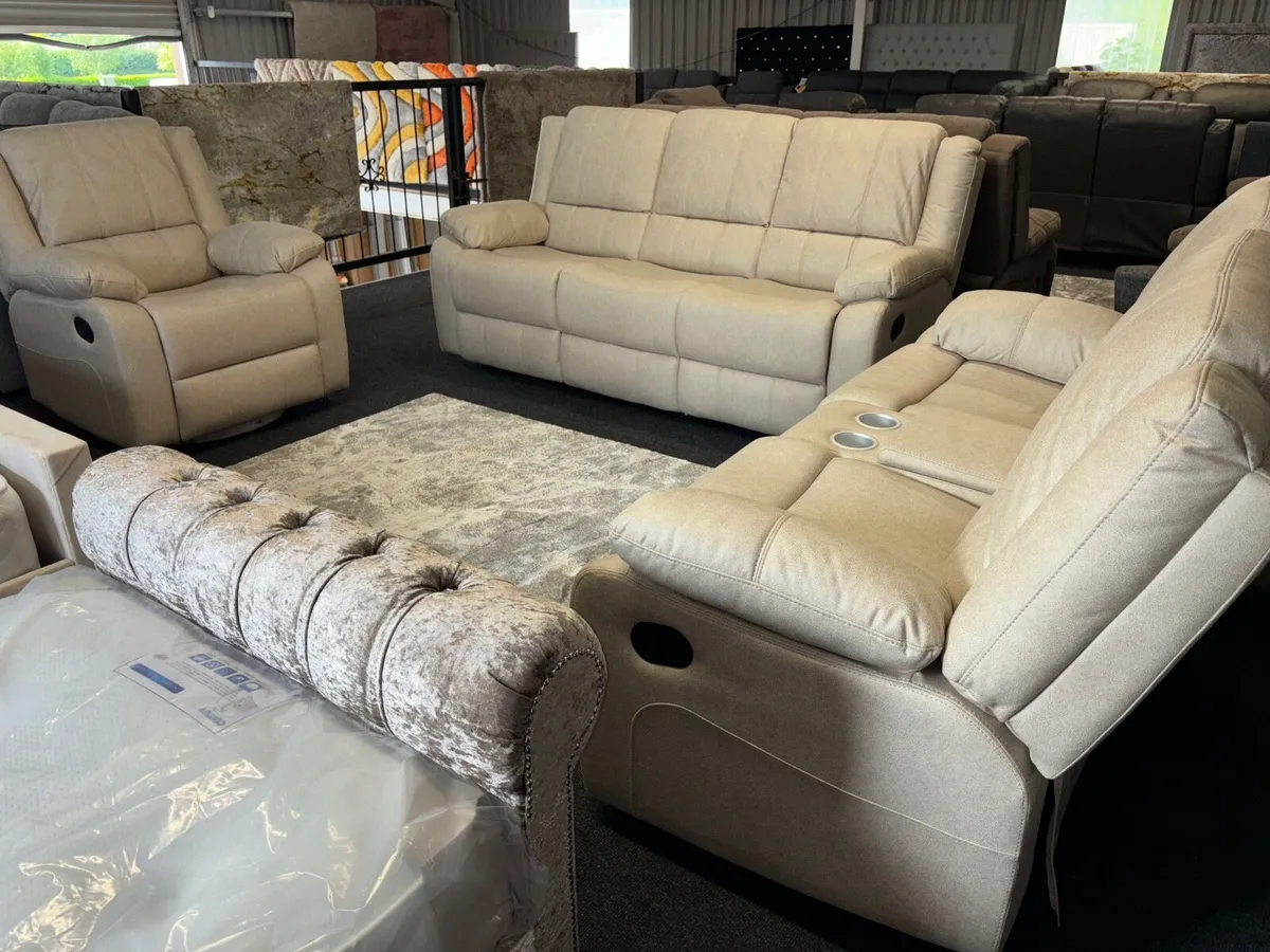 New 3+2+1 Cream Microfibre Fabric sofas - Image 2