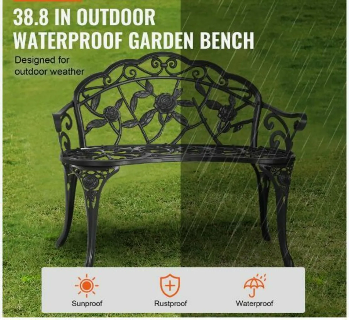 Outdoor Bench, 38.8 inches Metal Garden - Image 2