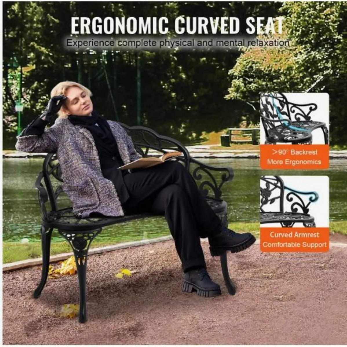 Outdoor Bench, 38.8 inches Metal Garden - Image 4