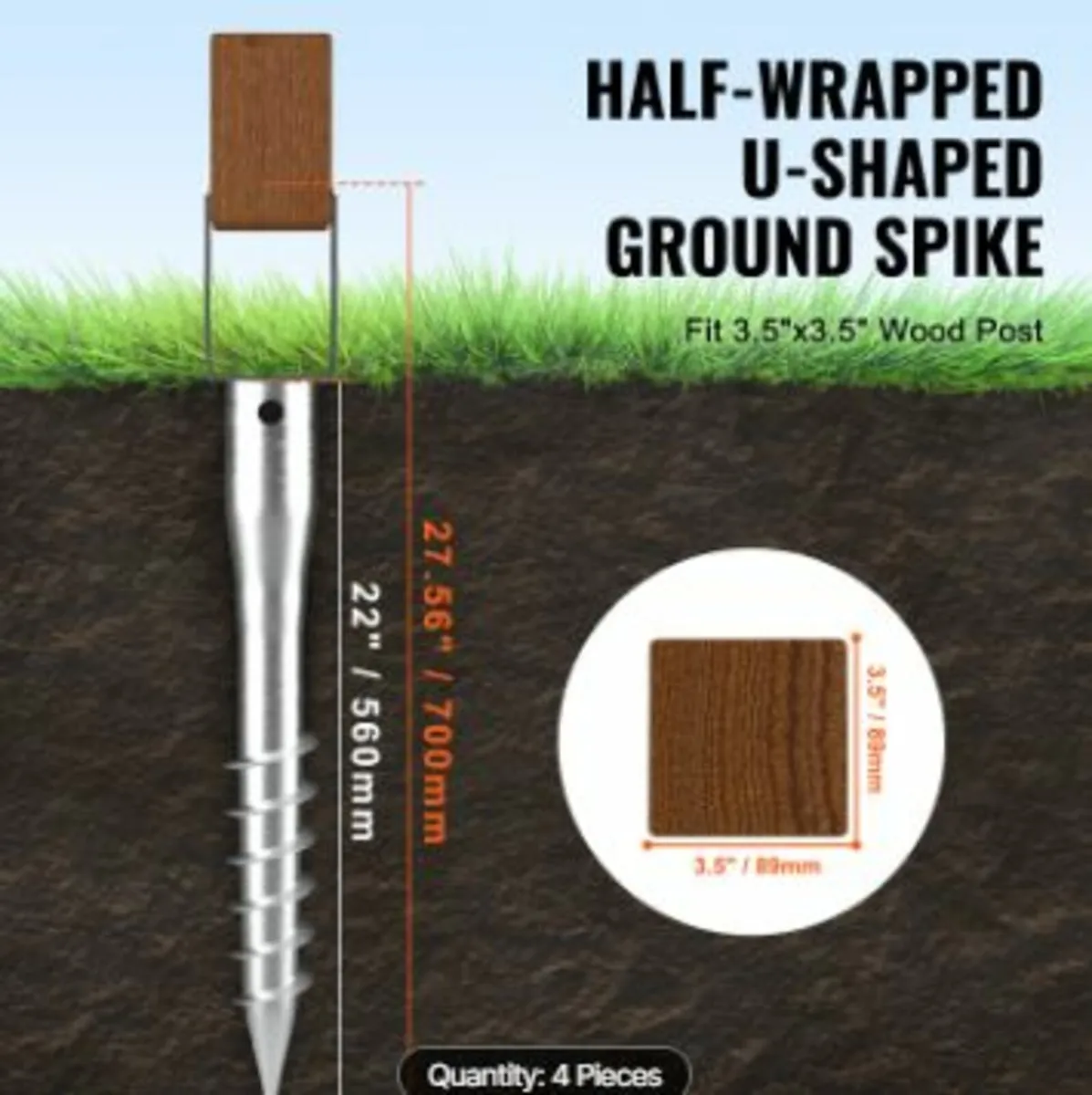 No Dig Ground Anchor, 4 Pack 3.94 x 2.76 x 27.56 - Image 4