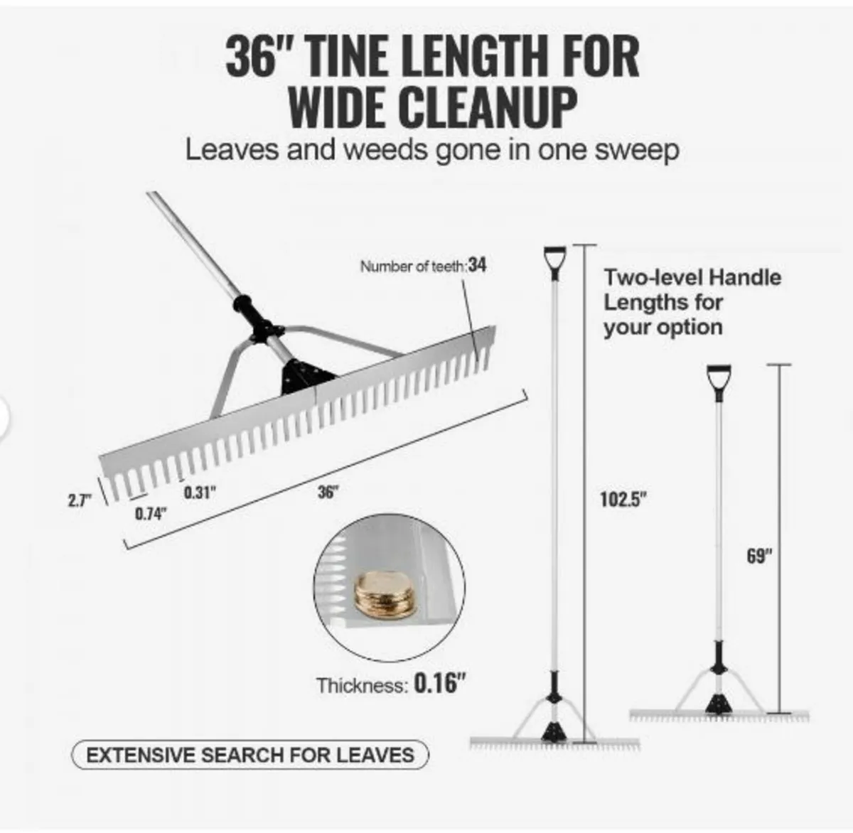 Landscape Rake, 915mm Head Aluminum - Image 3