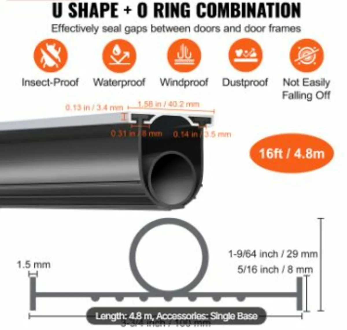 Garage Door Seals Bottom Rubber, U Shape +O Ring - Image 2