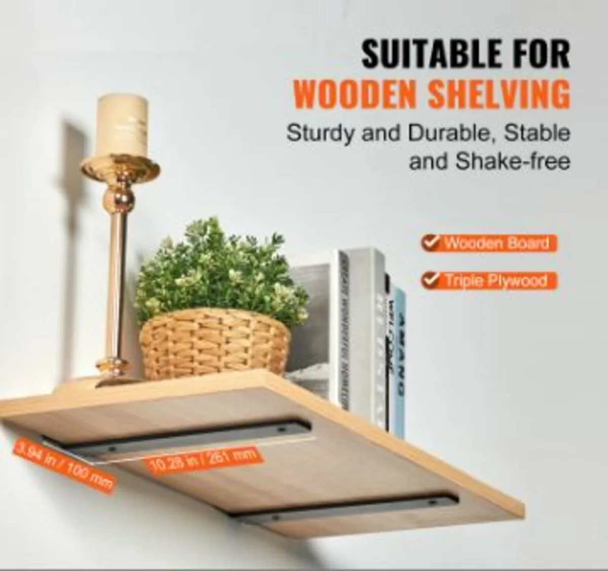 Shelf Bracket, 10”L x 4”W x 1.6”H, 6 Pcs Heavy - Image 3