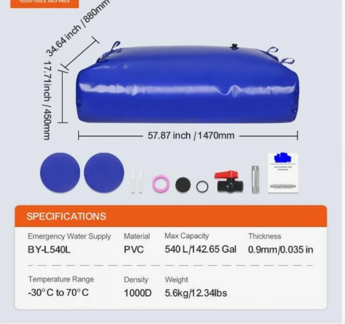 Portable Water Storage Bladder 142.7 Gal 1000D PV - Image 4