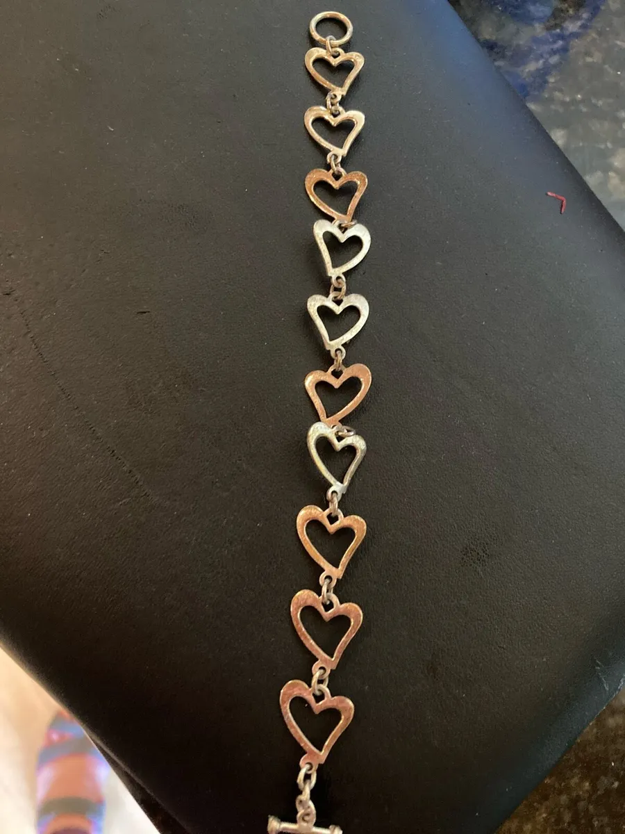 Sterling silver heart link bracelet - Image 1