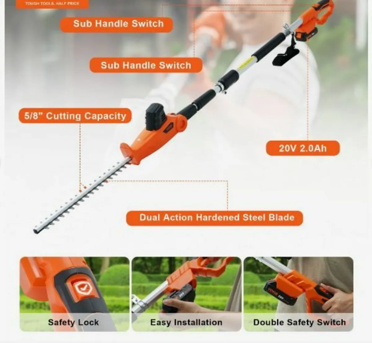 20V Cordless Hedge Trimmer Telescoping Pole - Image 2