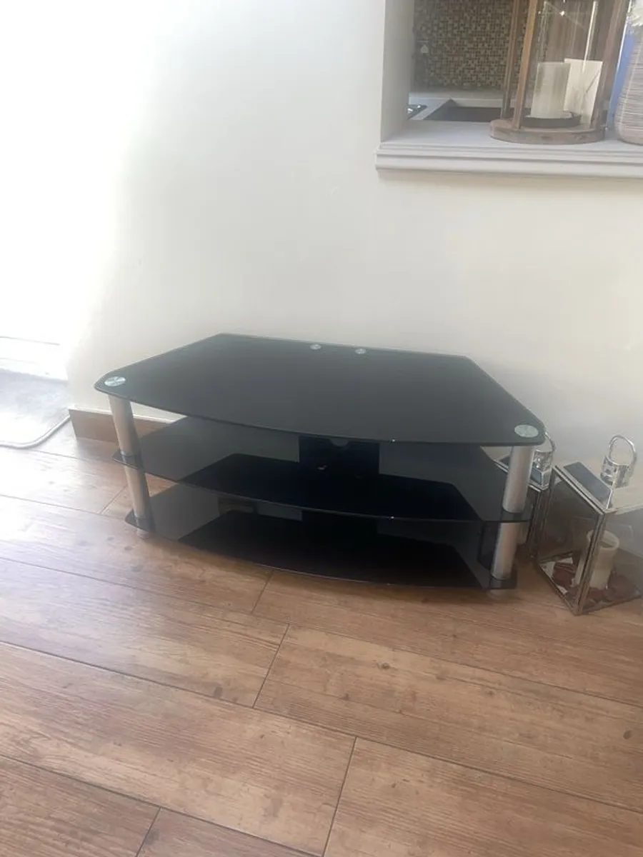 TV Stand Black Glass Like New - Image 1