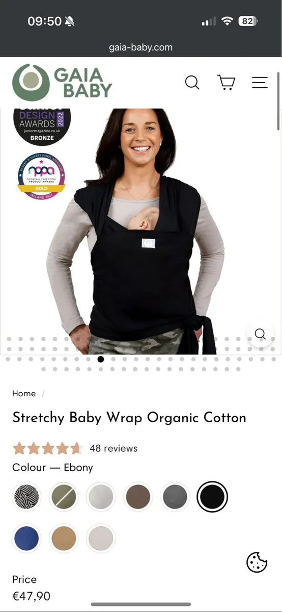 Gaia Baby Wrap - Organic Cotton - Black - Image 4