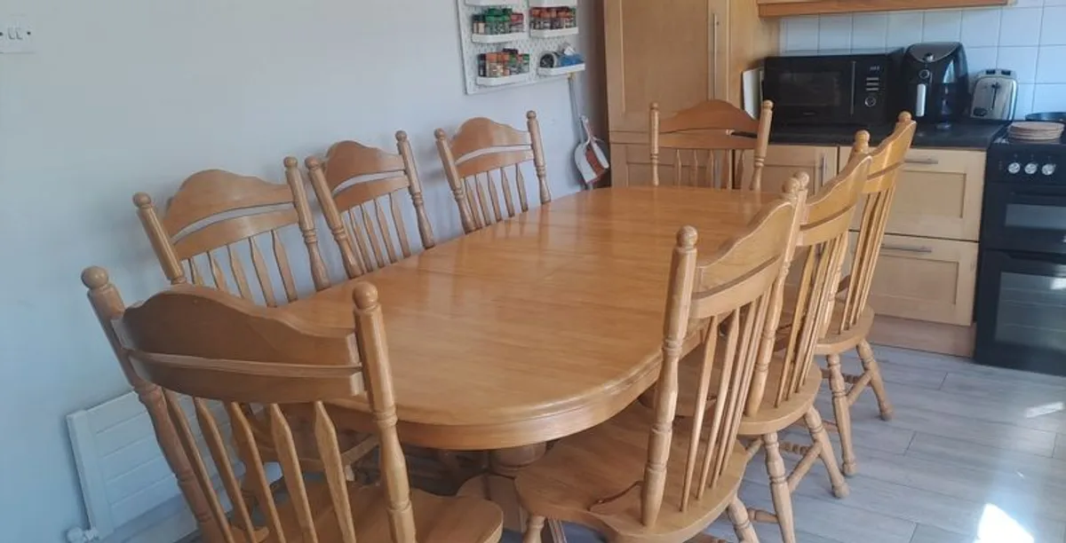 Oak Dining Table and 8 Chairs - Image 1