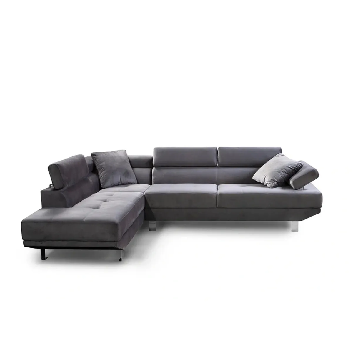 Modern Gray Velvet L-Shaped Sofa Cozy Living - Image 4