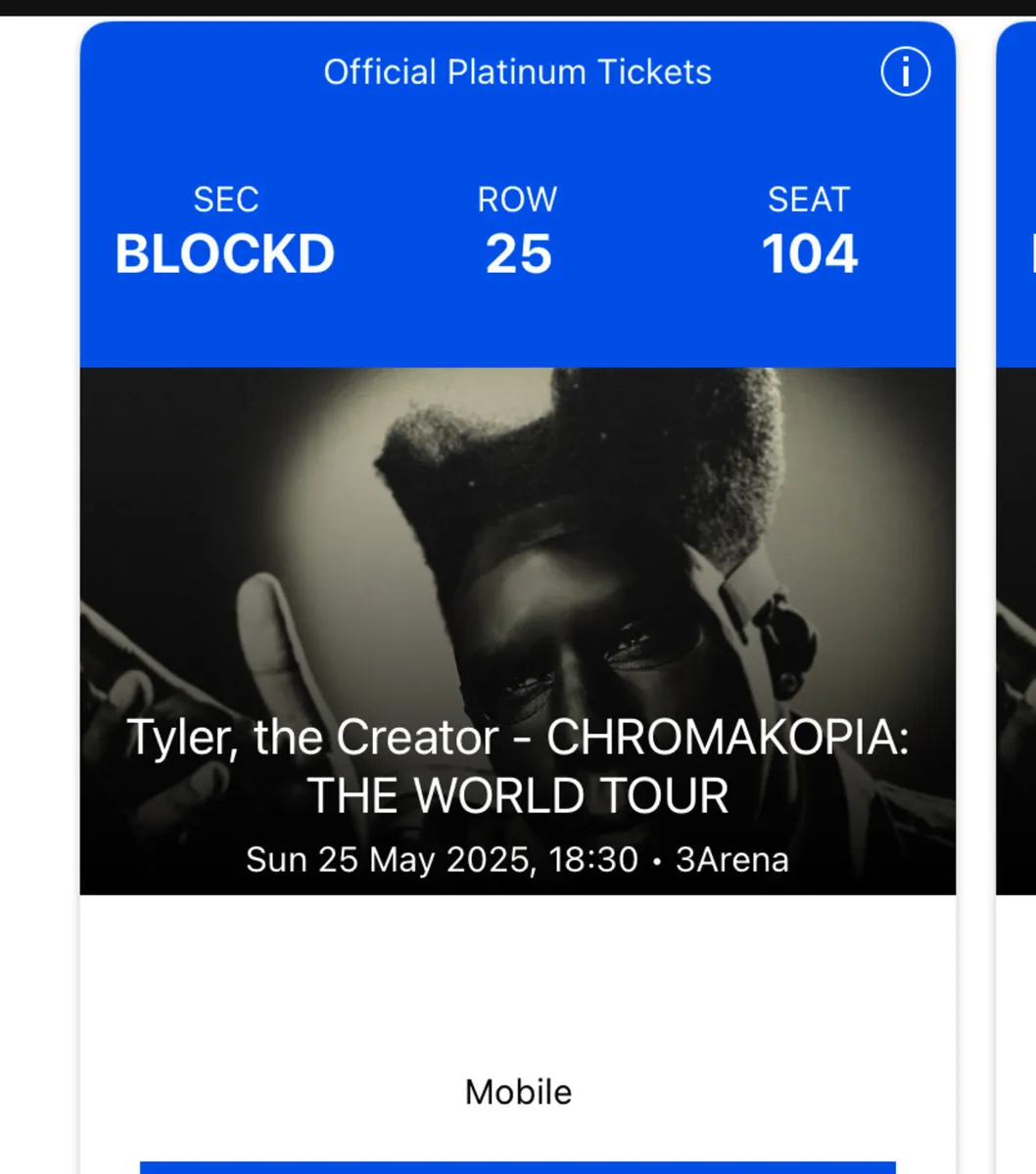 Platinum tickets Tyler the Creator Chromakopia - Image 1