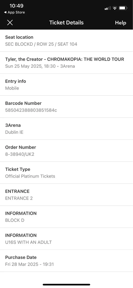 Platinum tickets Tyler the Creator Chromakopia - Image 2