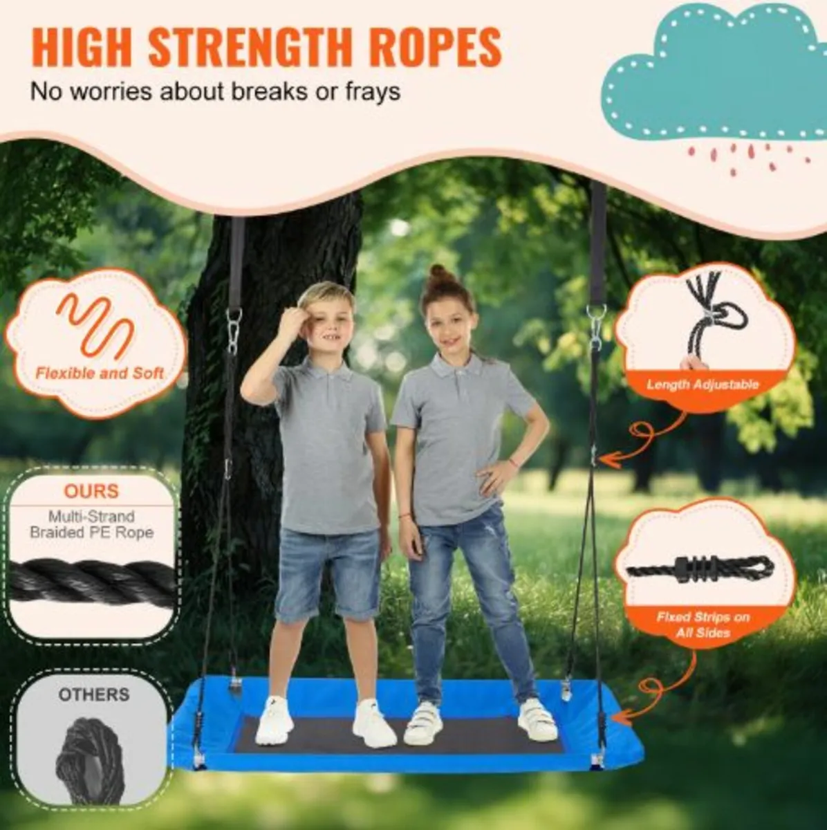 Platform Swing 60Inch Platform Tree Swing for Kids - Image 3