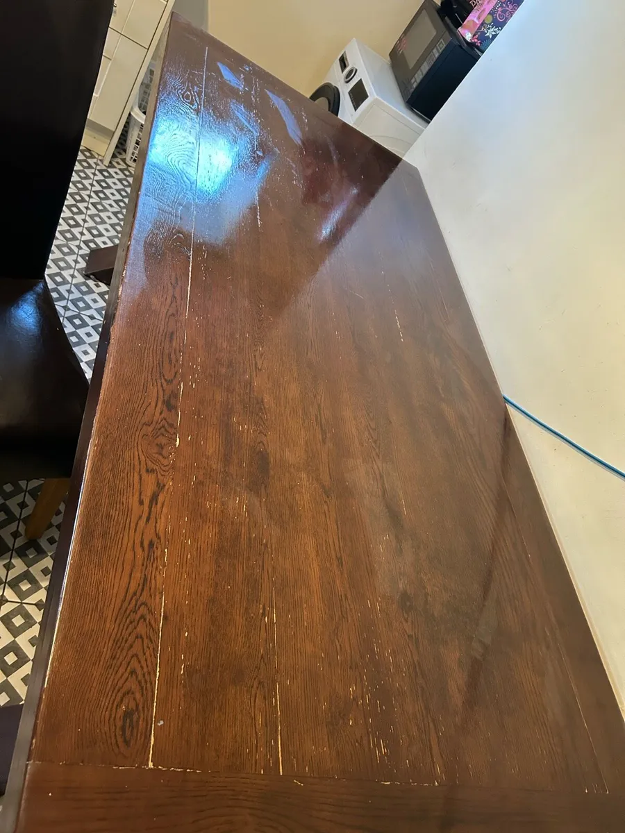 Large wooden table bench and two chairs - Image 3