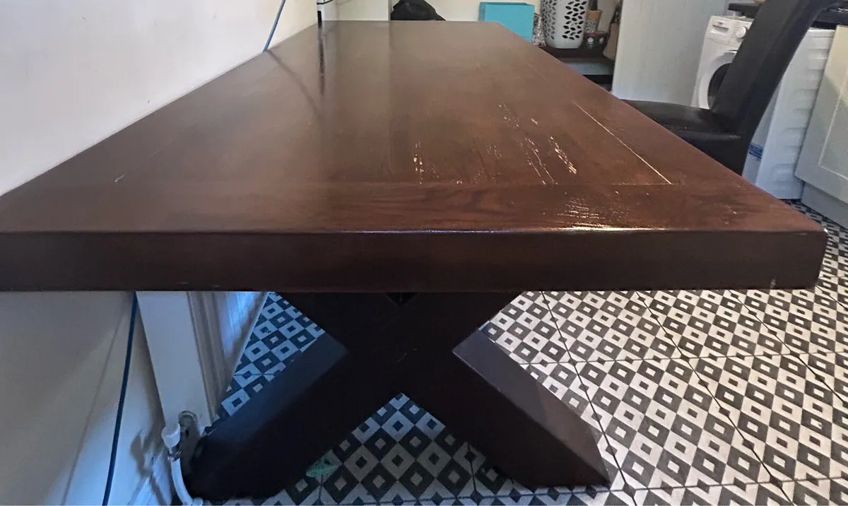 Large wooden table bench and two chairs - Image 4