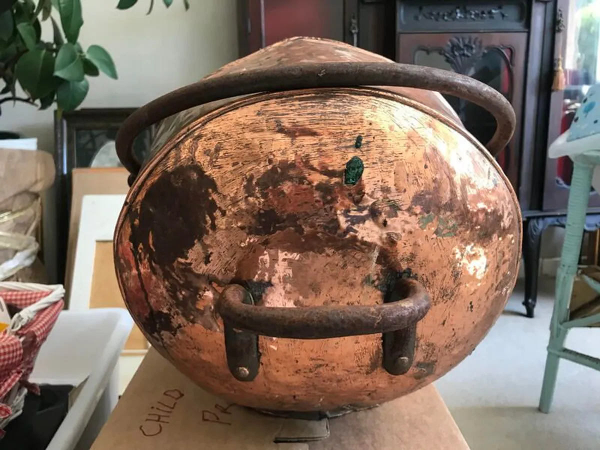 Antique Georgian Copper Riveted Coal Helmet, Coal Scuttle - Image 4