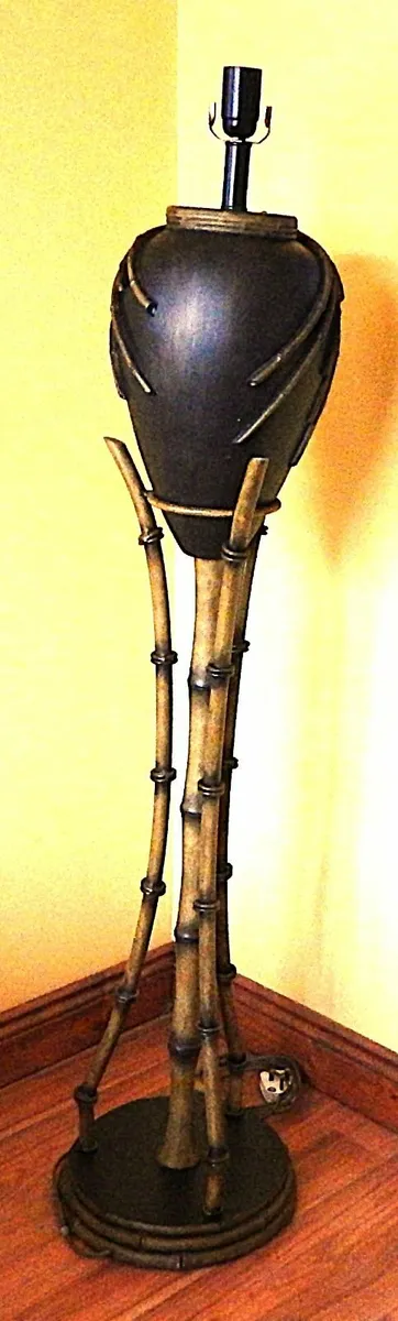 Faux Bamboo Floor Lamp with Shade on Metal Stand - Image 2