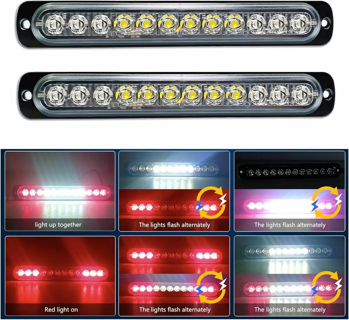 2pcs 7.5 Inch LED Strobe Warning Lights, White Red - Image 1