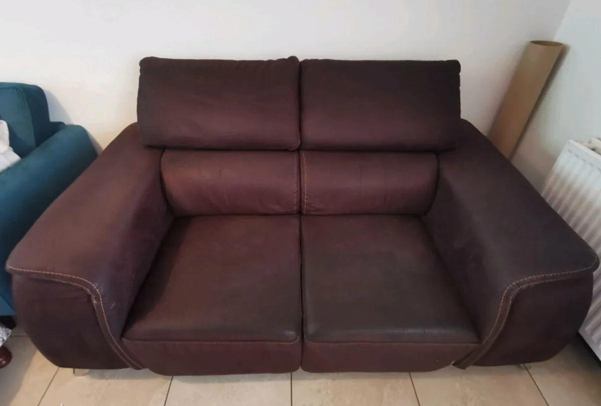 Two Seater Brown Faux Leather Couch - Image 1