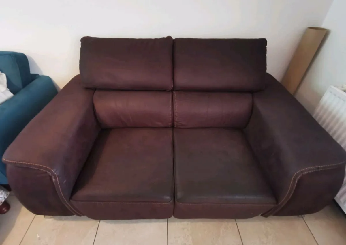 Two Seater Brown Faux Leather Couch - Image 2