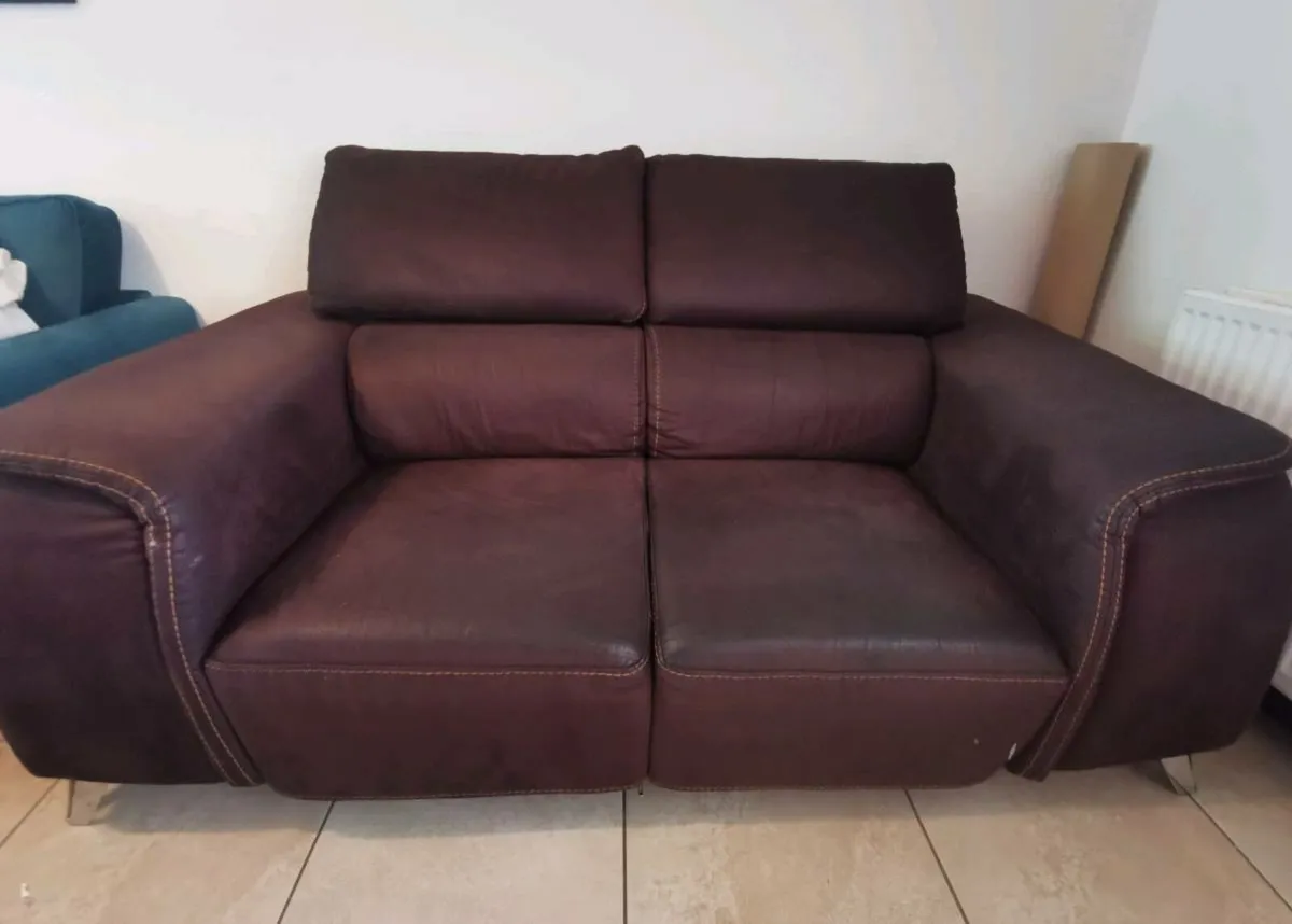 Two Seater Brown Faux Leather Couch - Image 3