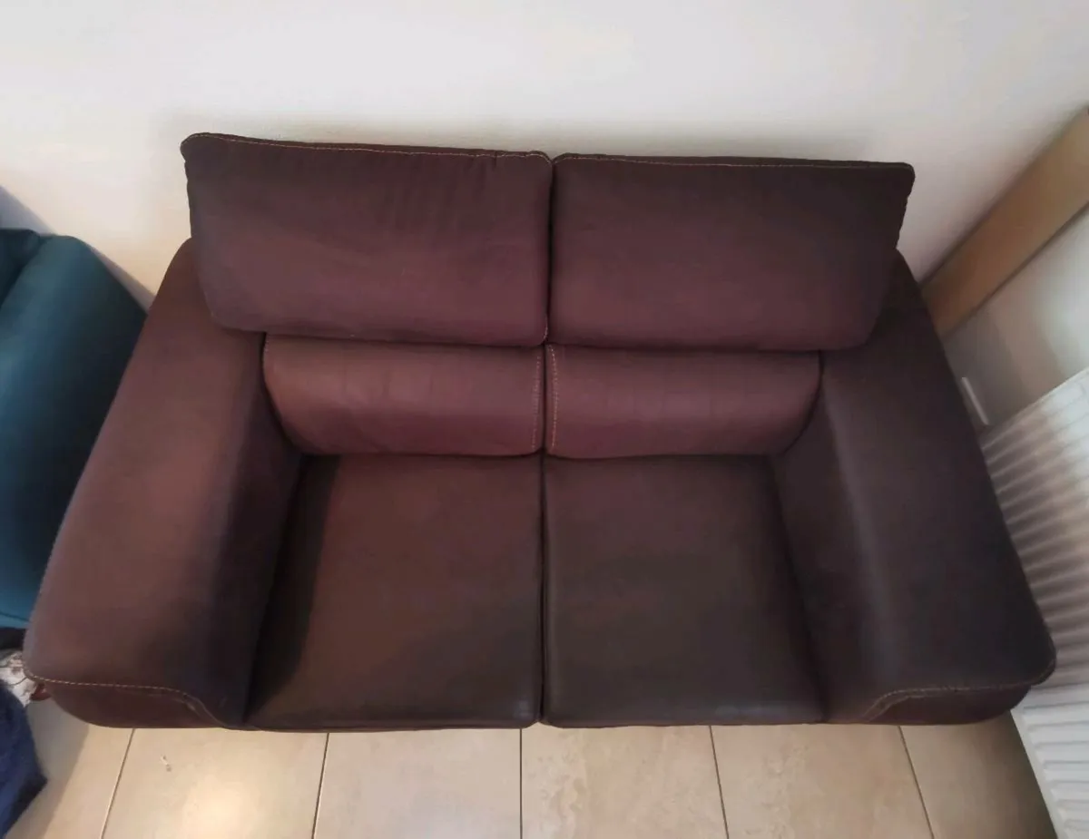 Two Seater Brown Faux Leather Couch - Image 4