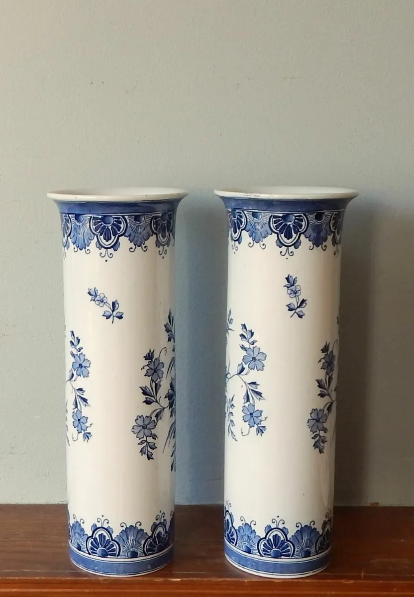 Pair of Ceramic Blue and White Delft Vases - Image 2