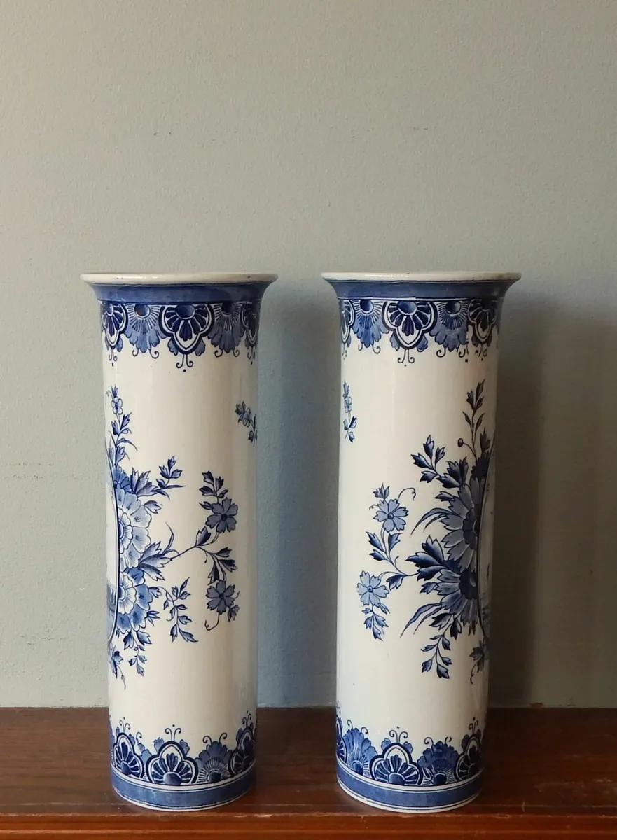 Pair of Ceramic Blue and White Delft Vases - Image 3