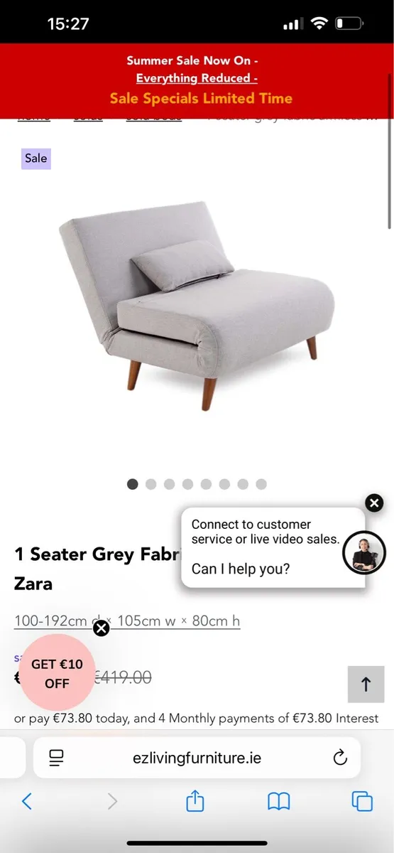 1 Seater Grey Fabric Armless Sofa Bed - Ezy Living - Image 1