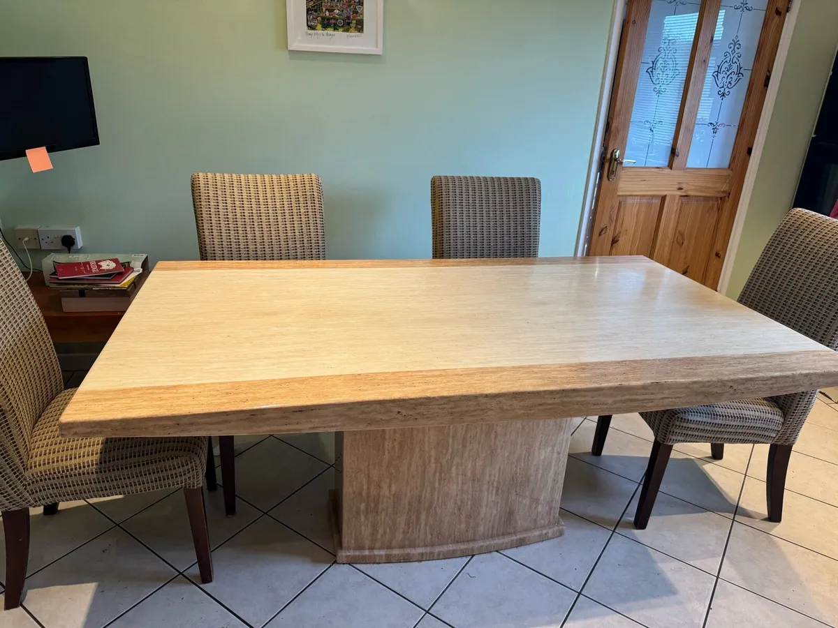 Cream and Tan Marble Kitchen Table - Image 1
