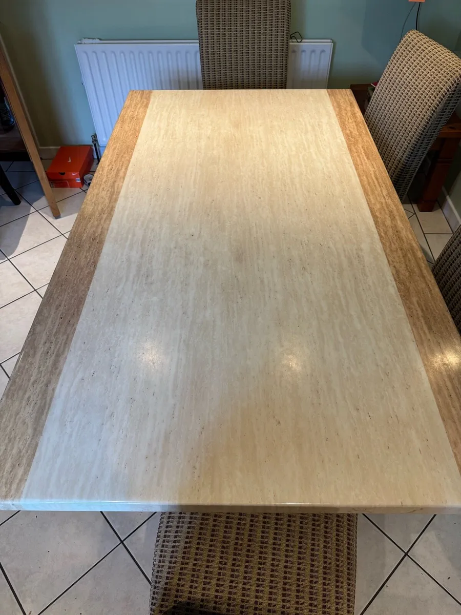 Cream and Tan Marble Kitchen Table - Image 2